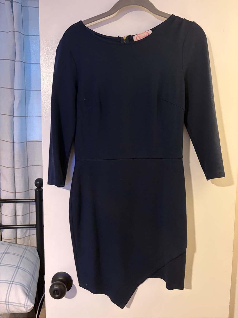 Blush Navy Asymmetric Hem Mini Dress